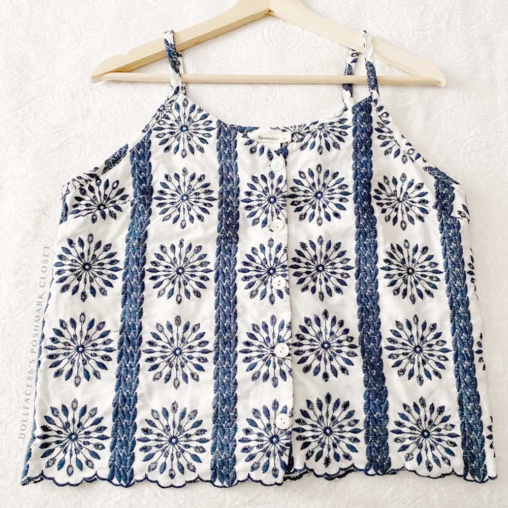 Pretty Eyelet Lace & Embroidered Button Down Camisole - Picture 1 of 9